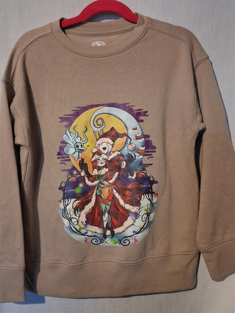 Athletic Works Tan Graphic Crewneck Sweatshirt with Festive Illustration